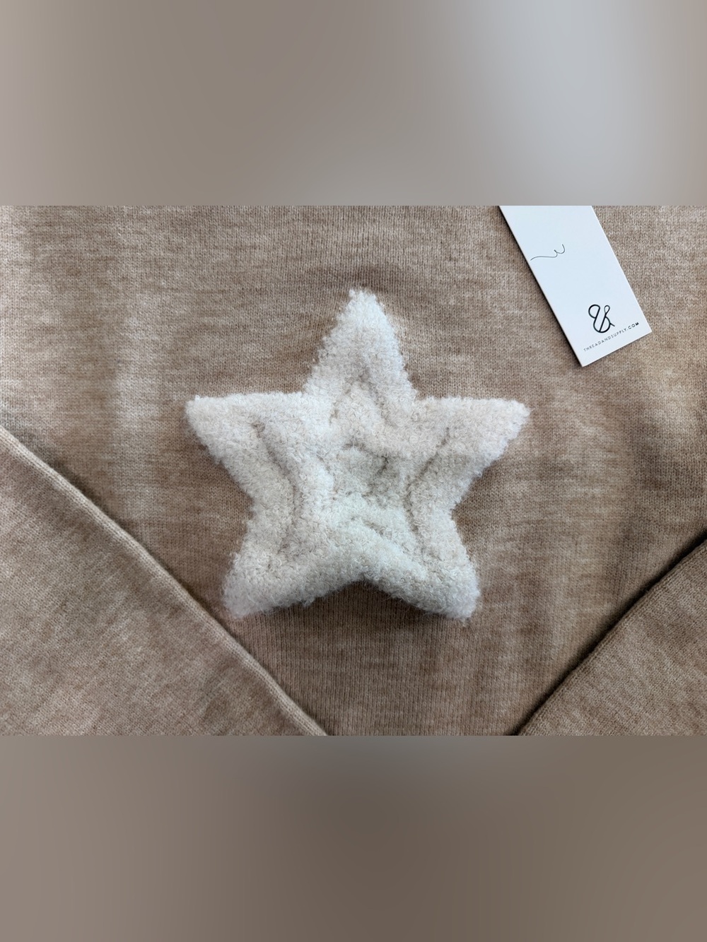 Thread & Supply Beige Crewneck Sweater with Cream Star - Picture 2 of 4